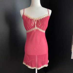 Y2K Coquette Plum Maroon & Cream Lace Slip Chemise Mini Dress